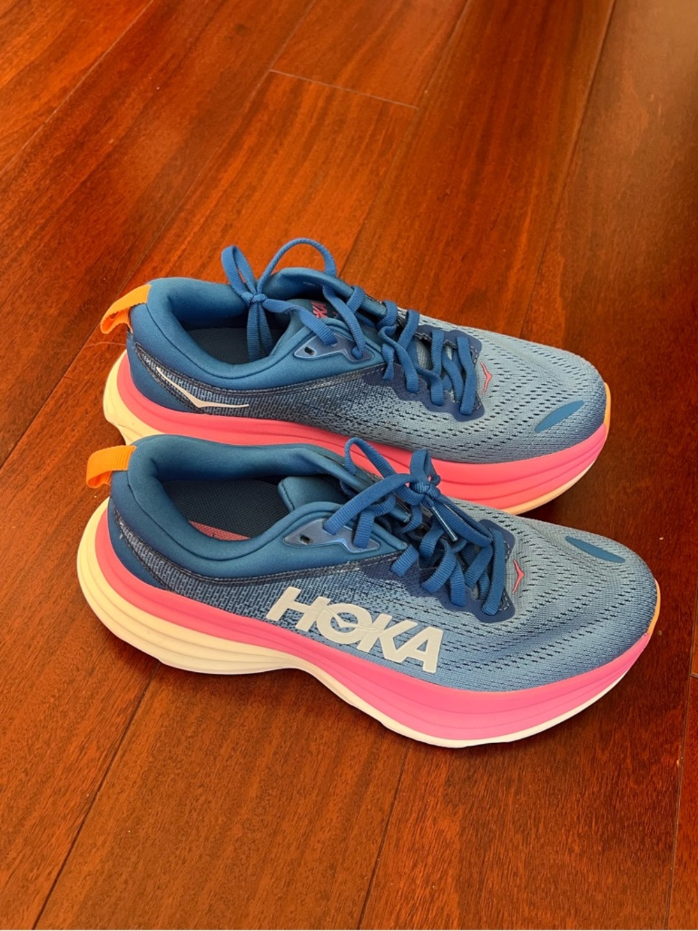 Hoka Bondi 8 Blue and Pink Sneakers Women's 6